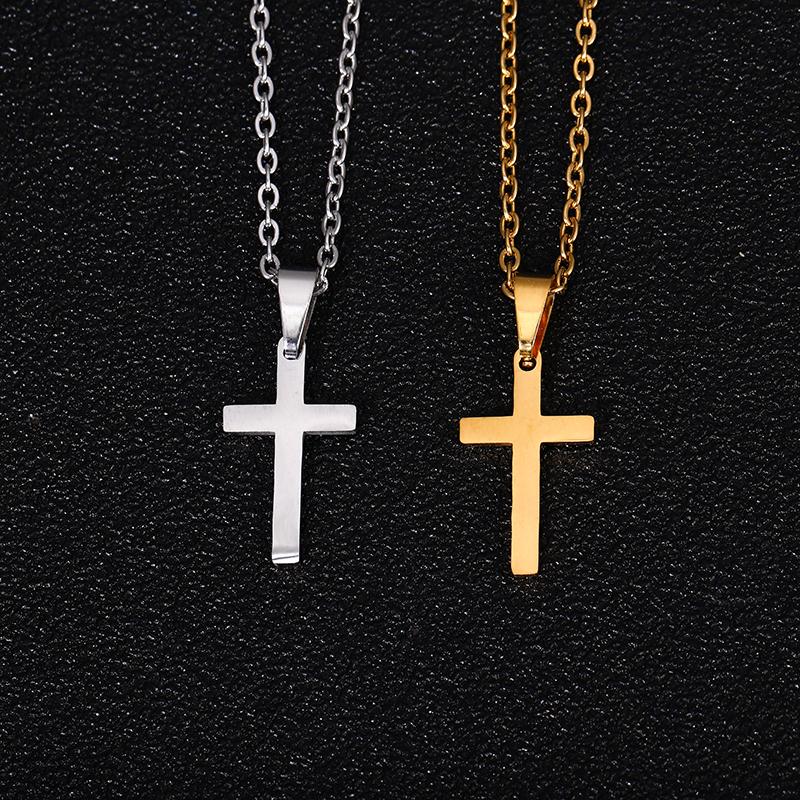 

Hot Small size Christian Jesus Cross Necklace Stainless Steel Gold/Steel Prayer Choker Cross Pendants Women Religious Jewelry