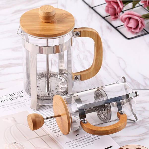 

French press pot, coffee pot, bamboo wood cover, French press pot, hand-pushed household strainer, tea and coffee maker