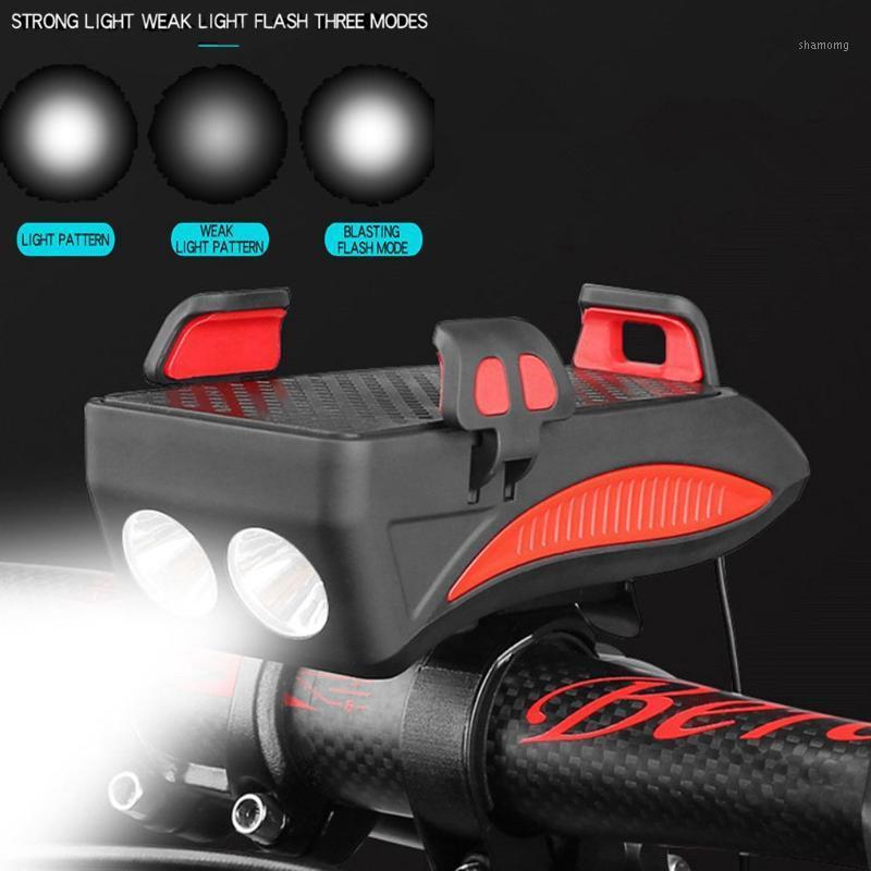 

Multi-Function Bicycle Front Light USB Rechargeable LED Bike Head Lamp 4 In 1 MTB Cycling Horn Bell Phone Holder Powerbank1