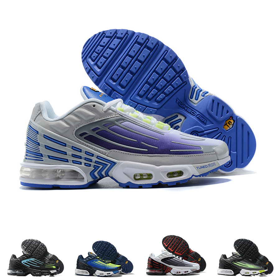 

Mens Tn Plus 3 III Running Shoes Red Grey Triple Black White Purple Nebula Women Classic Trainer Tuned Sneakers, Shown