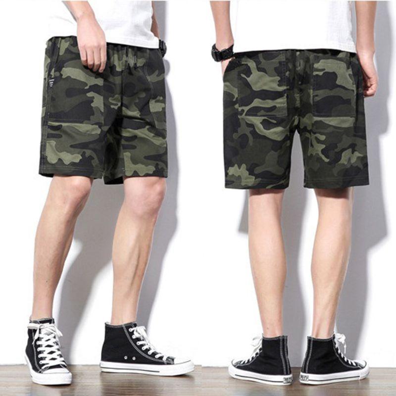 

Mens Plus Size Elastic Waist Drawstring Summer Cargo Shorts Camouflage Print Casual Letters Logo Patch Beach Pants With Pockets, Black