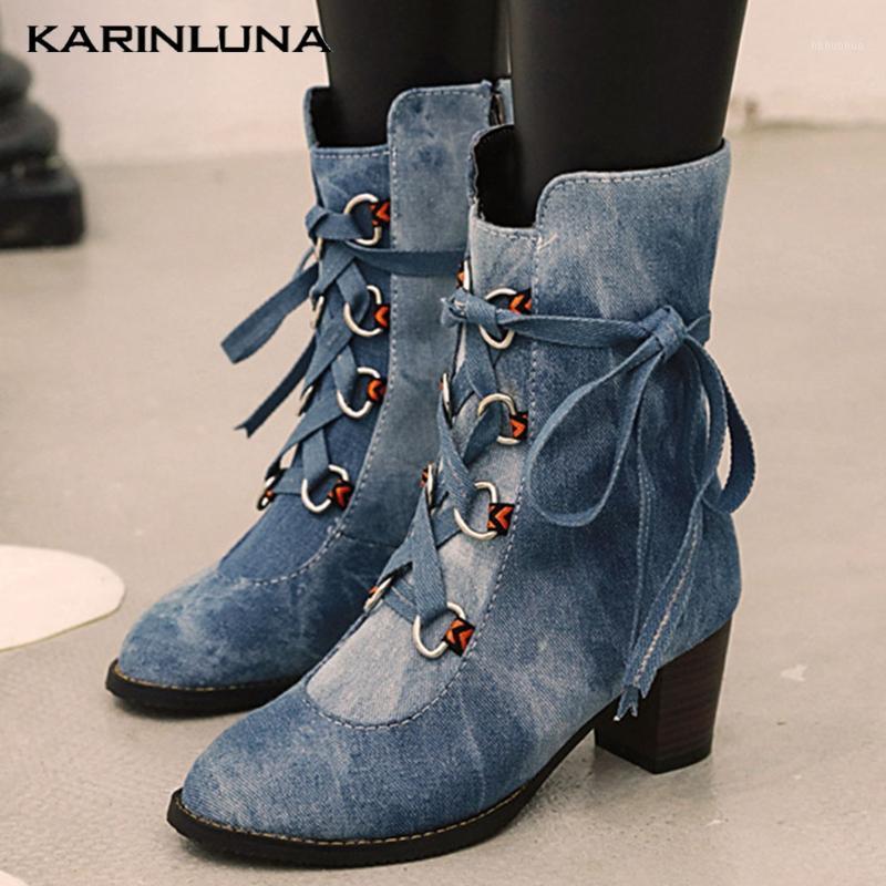 

Karin Large Size 48 Fashion Vintage 2020 Chunky Heels Shoelaces Autumn Winter Woman Shoes Western Boots1, Green