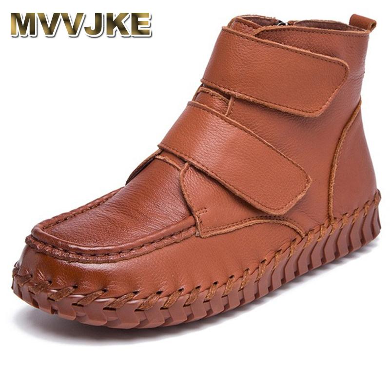 

MVVJKE Spring Autumn Retro Women Boots Handmade Genuine Leather Flat Ankle Boots Side Zipper Women Casual Shoes Botas Mujer, Black