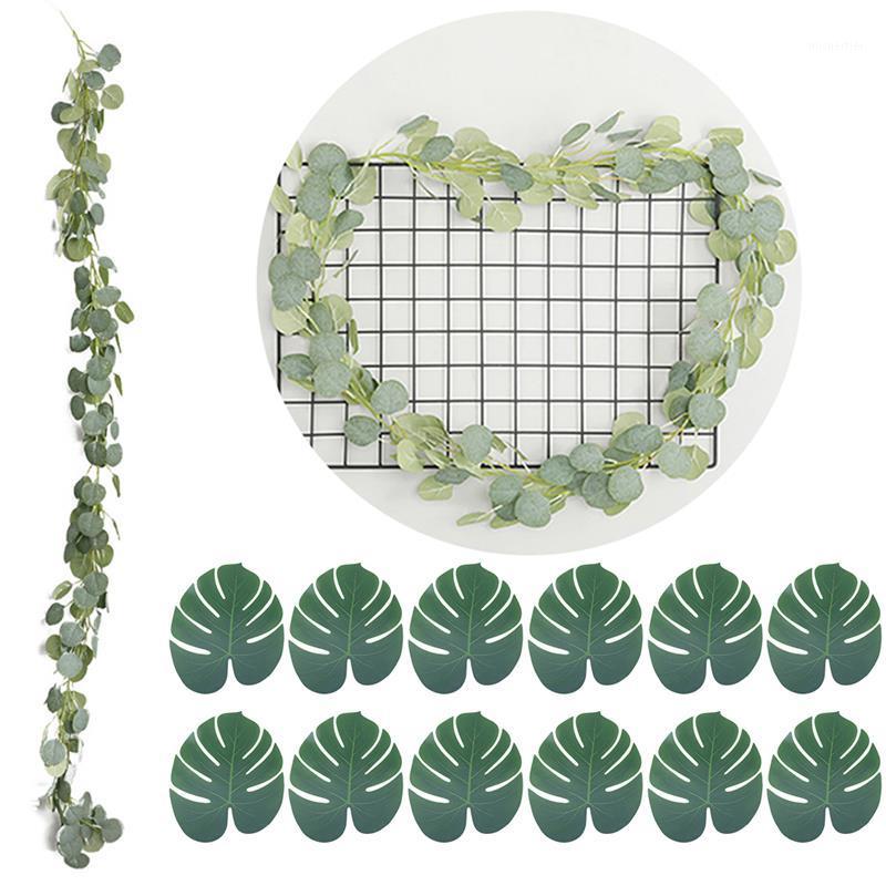 

2m Artificial Eucalyptus Leaves Vine Fake GreeneryGarland with 12 Palm Leaf Wedding Party Decoration Home Table Decor1, Green
