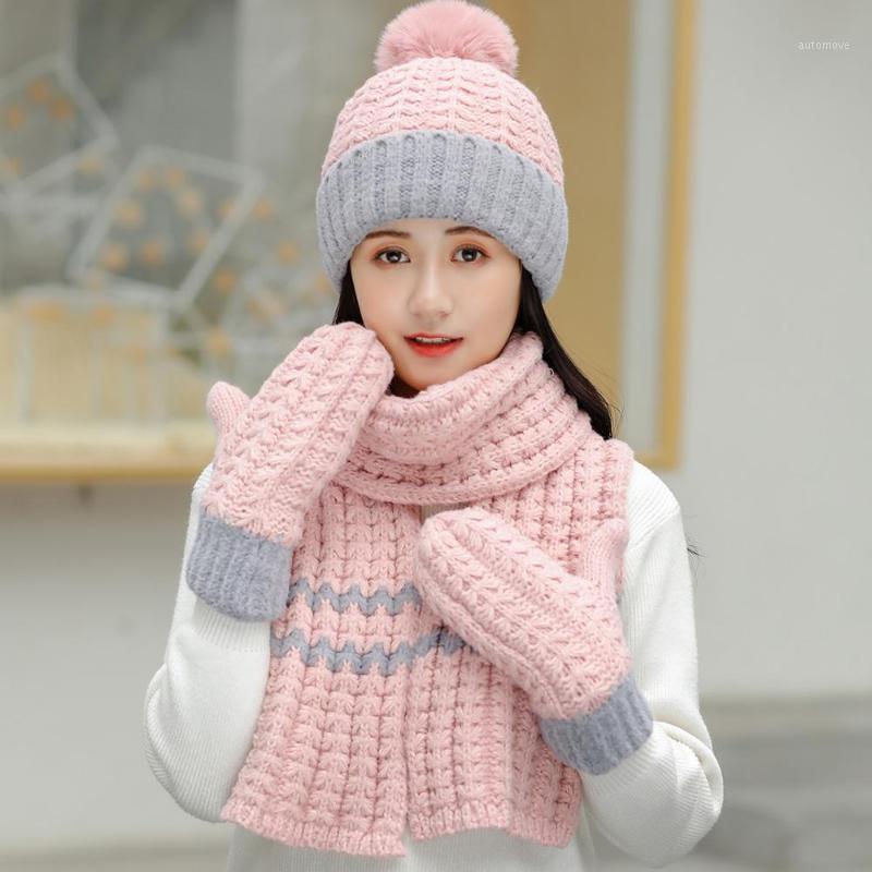 

Winter women's hat and scarf gloves three piece set women's Hat Wool warm new products1