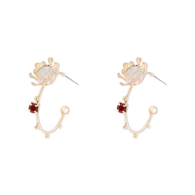 

New Korea Trendy Flowers Drop Earrings For Women Semicircular Geometric Ear Ring Net Crystal Jewelry Fashion Gifts