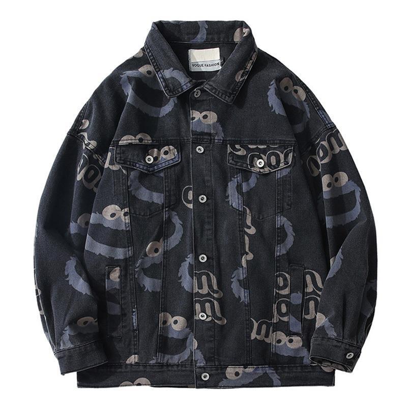 

2021 High quality Autumn Coat Tide Cartoon Card Full Print Graffiti Couples Trend Ruffian Jacket Pretty JPRU, Blue