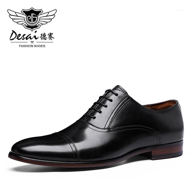 

DESAI Brand Full Grain Leather Business Dress Shoes Men Retro Patent Genuine Leather Oxford Shoes for Men EUR Size 38-471, Black