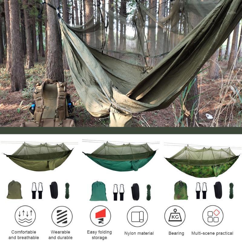 

1-2 Person Outdoor Mosquito Net Parachute Hammock Camping Hanging Sleeping Bed Swing Portable Double Chair Hamac Army Green1