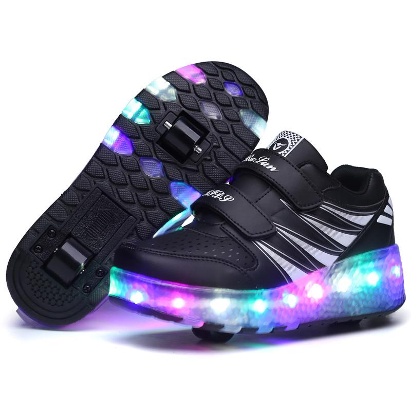

kids led light sneakers boy girls roller skate wheel shoes for kids led lightup shoes girls boys lighting skatee roller, Pink-single roller