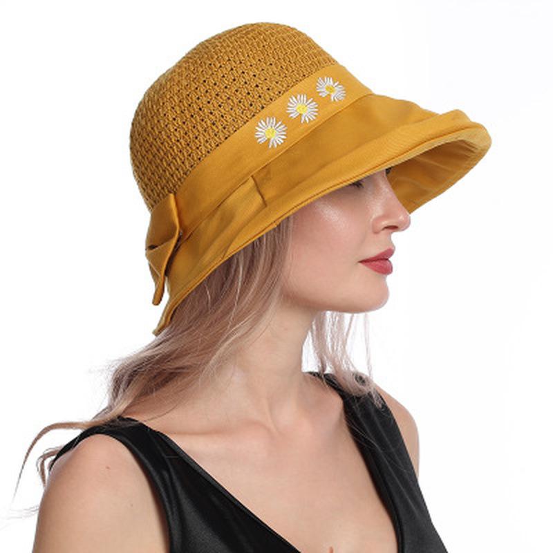 

straw hats women sun protective solid color fascinator women hats summer spring outdoor beach bowknot bucket sun new, Pink