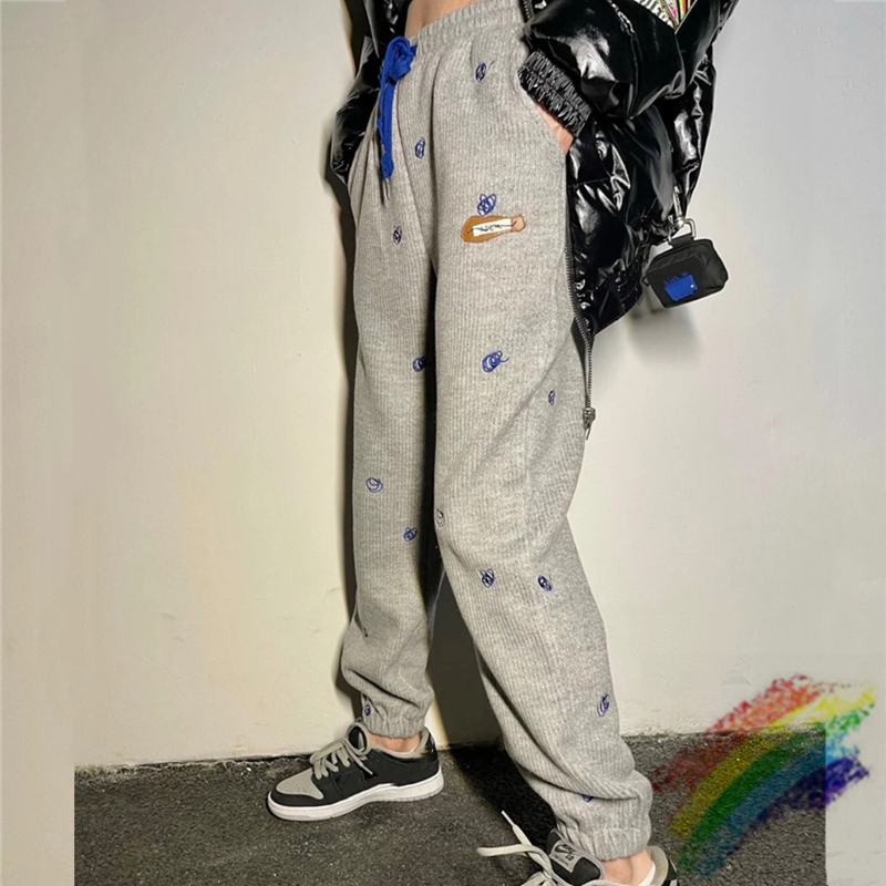 

Sweatpants Men Women Tracking Pants Embroidery flower Trousers Legs Label, Black