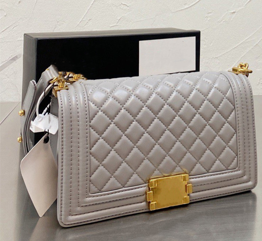 

Classic Single Falp Boy Bags Distressed Hardware Quilted Matelasse Chain Large Capacity Womens Famous Luxury Designer sheepskin Handbags 25CM, Box