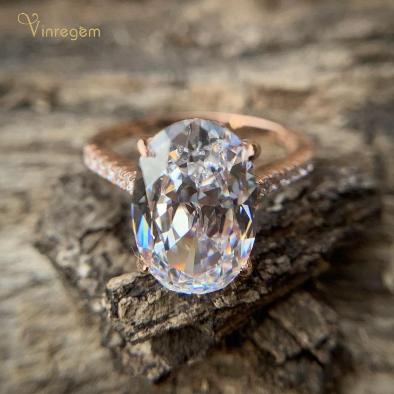 

Cluster Rings Vinregem Classic 100% 925 Sterling Silver Oval Cut Created Moissanite Gemstone Wedding Engagement Rose Gold Fine Jewelry, Golden;silver