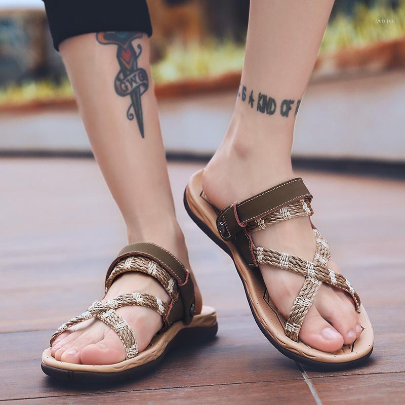 

Beach Casual Men's Sandal Shoes Men Casual Shoes Genuine Leather Fashion Men Adult Brand Outdoor Breathable Light High Quality1, Black