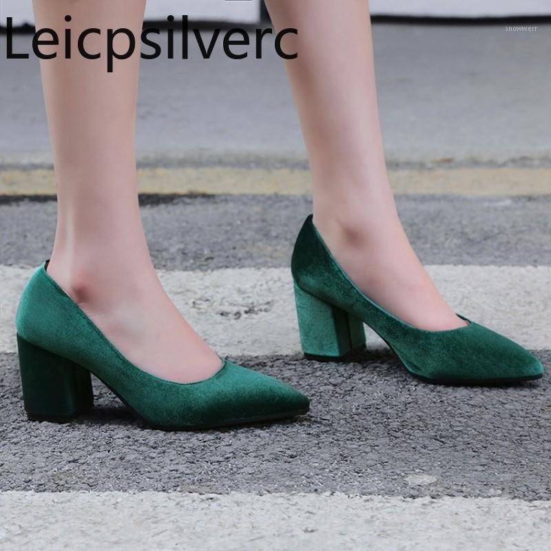 

Pumps Spring and autumn The New fashion Flock Pointed Shallow mouth Thick heel High heel Women's shoes plus size 32-431, Black