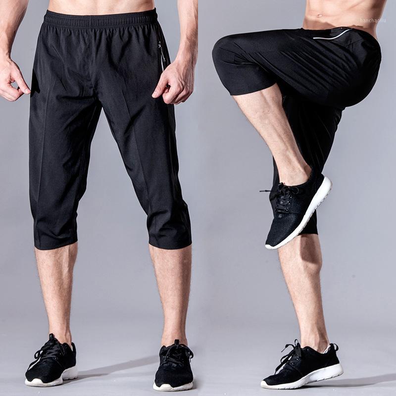 

Men Running Pants zipper Pocket Fitness Sweatpants Hiking Basketball Sports Jogging 3 4 Trousers Football Soccer Training Pants1, Black