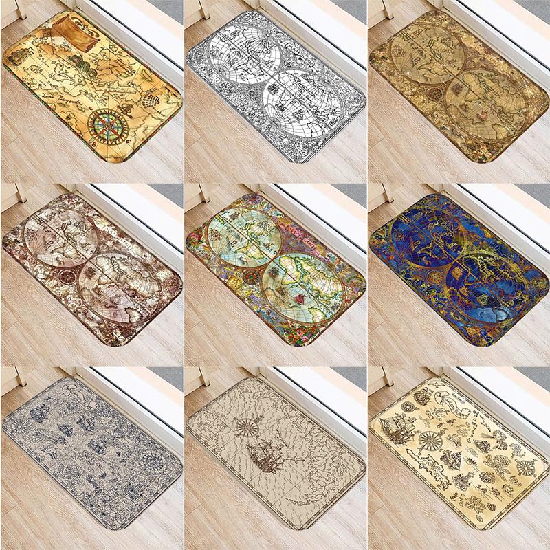 

Bathroom Retro Map Navigation Vintage Mat Printed Kitchen Carpet Doormat Rubber Floor Rug Anti-Slip Tapete for Living Room