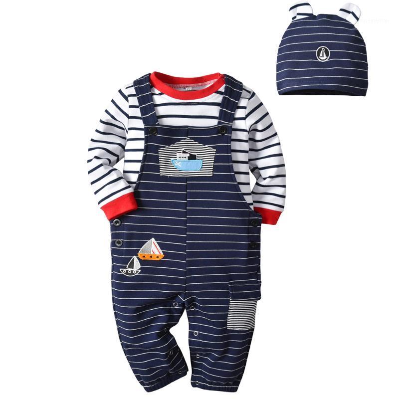 

2020 Hot Infant Baby Boy Girl Striped Romper Outfits Embroidered Overall Jumpsuit Clothes Set1, As pic