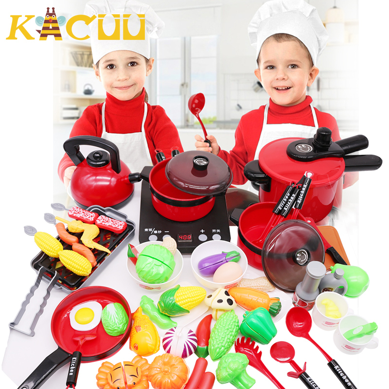 

Newest Hot 44PCS Toddler Girls Baby Kids Play House Toy Kitchen Utensils Cooking Pots Pans Food Dish Cookware Children Gift 201021