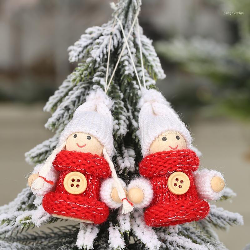 

Christmas Pendants 1 Pair Wood Dolls With Knitted Hat And Cloth Decorative Hanging Ornaments Home Decorations Adornos De Navidad1