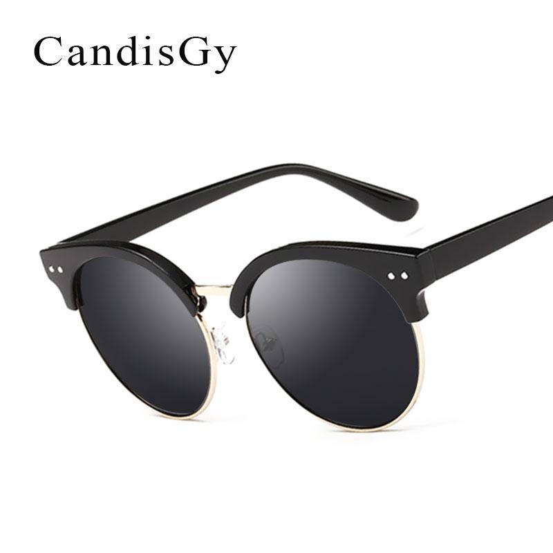 

Women Cat Eye Sunglasses Round Fashion Brand Designer Classic Mirror UV400 Purple Eyewear Lady Sun Glasses Female