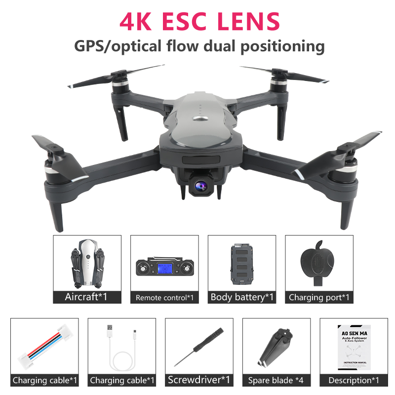 

2020NEW K20 Drone With 4K Camera Dual GPS One-Key Return Headless Mode Follow Me Circle Fly RC Drones toys, Gray