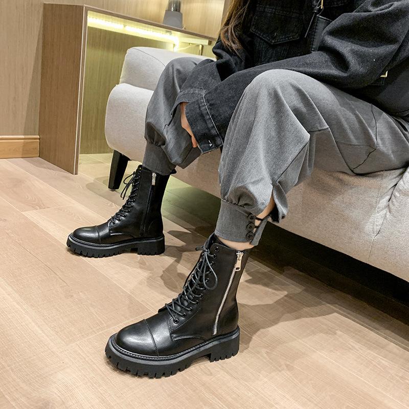 

Shoes Winter Boots Lady Round Toe Booties Ladies Boots-women Low Heels booties Luxury Designer Zipper Rock 2020 Autumn