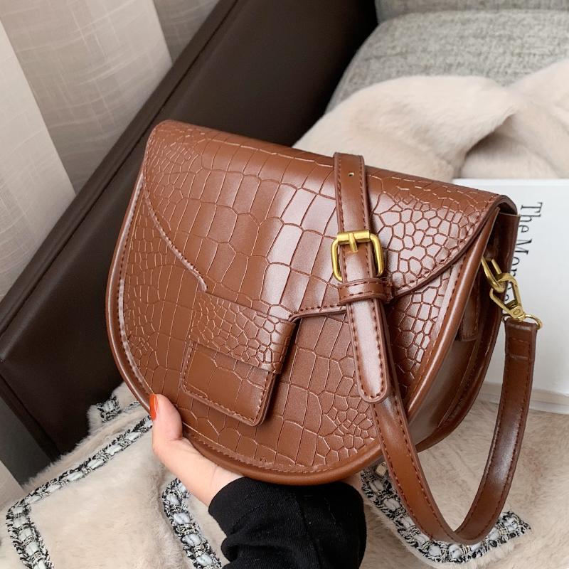 

Fashion Alligator Circular Shoulder Crossbody Bags Women PU Leather Purses and Handbags Luxury Designer Sac Femme Bolsos Satchel, Brown