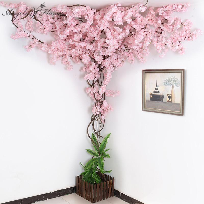 

105cm DIY silk cherry blossoms branch artificial flower decor party wedding arch backdrop Christmas tree material floral plants1, Pink