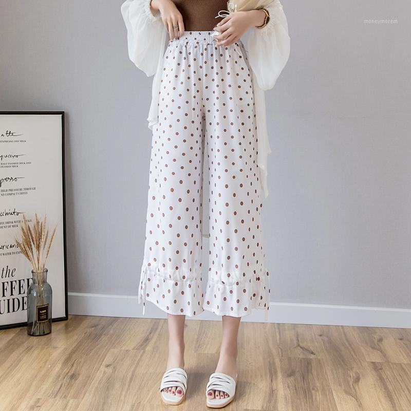 

Summer New Casual Pants Women High Waist Wide-leg Pants Wave Point Retro Loose Cropped Elastic Waist Straight Bloomers1, Yellow