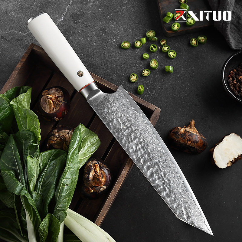 

XITUO Hammer Pattern 67 Layer Forging Damascus Kiritsuke knife Cut Meat Kind Vegetable And Fruit Double Steel ABS White Handle