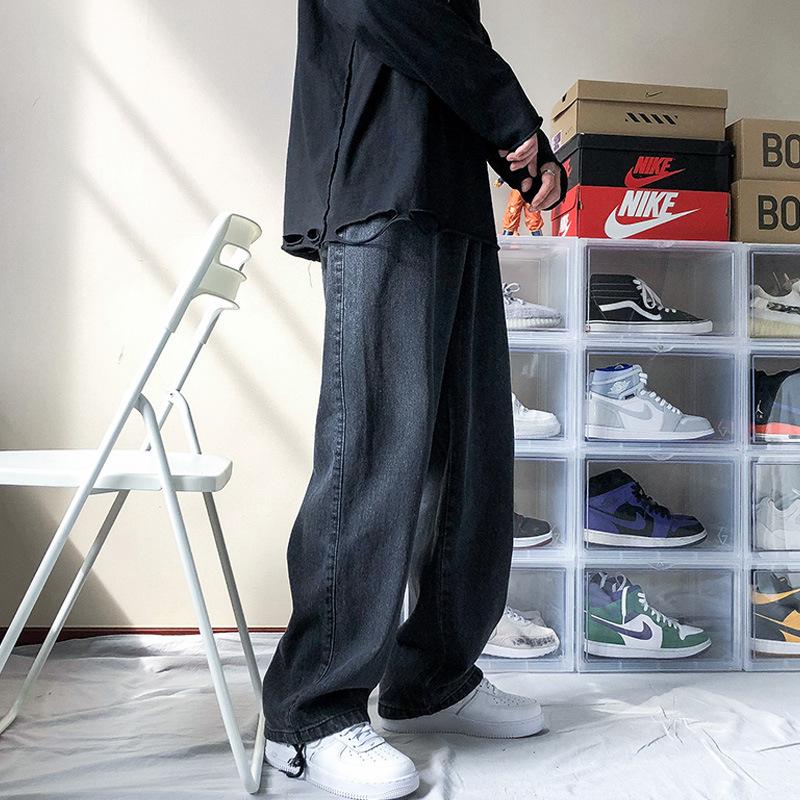 

2020 Men' New Loose Black/blue Straight Pants Solid Color Casual Pants Baggy Homme Cargo Pocket Jeans Biker Denim Trousers