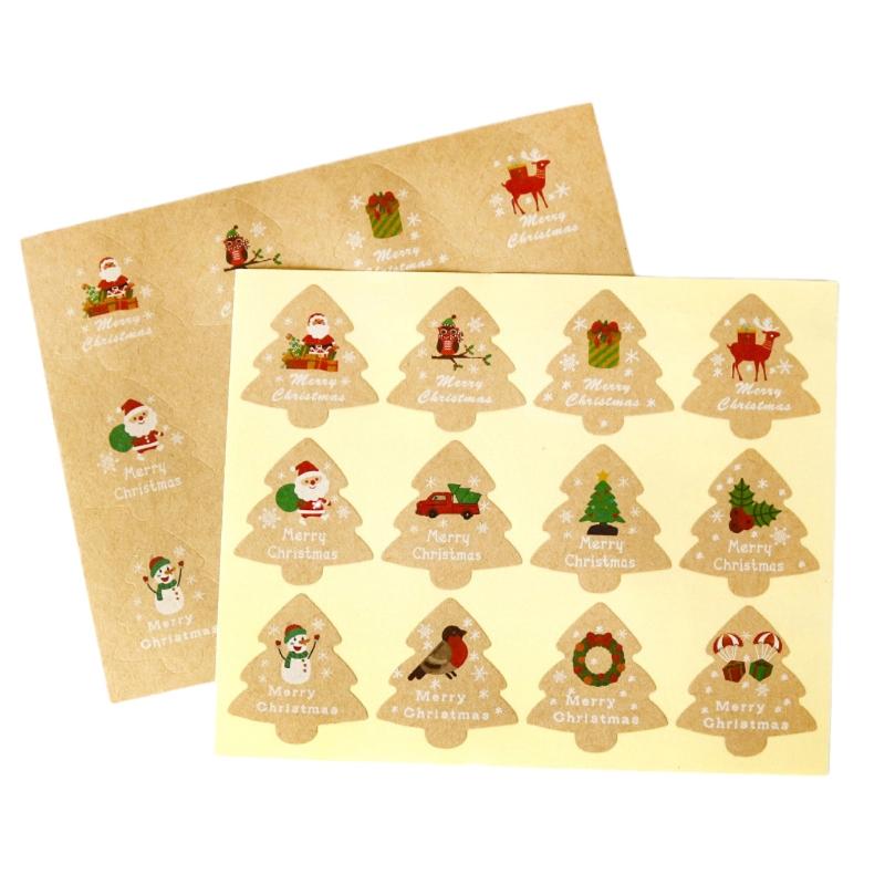 

120pcs Merry Christmas Tree Stickers Handmade Card Box Package Santa Claus Snowman Seal Label
