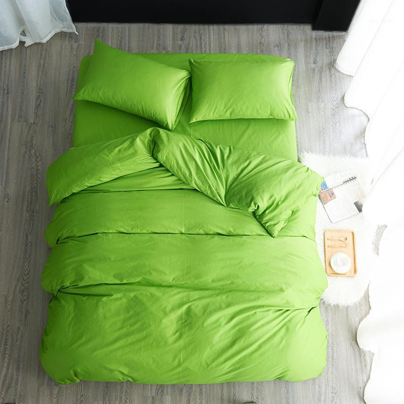 

Japanese simple style 3/4pc cotton solid color green pink fitted sheet sabanas bedding set /full/queen size free shipping A1