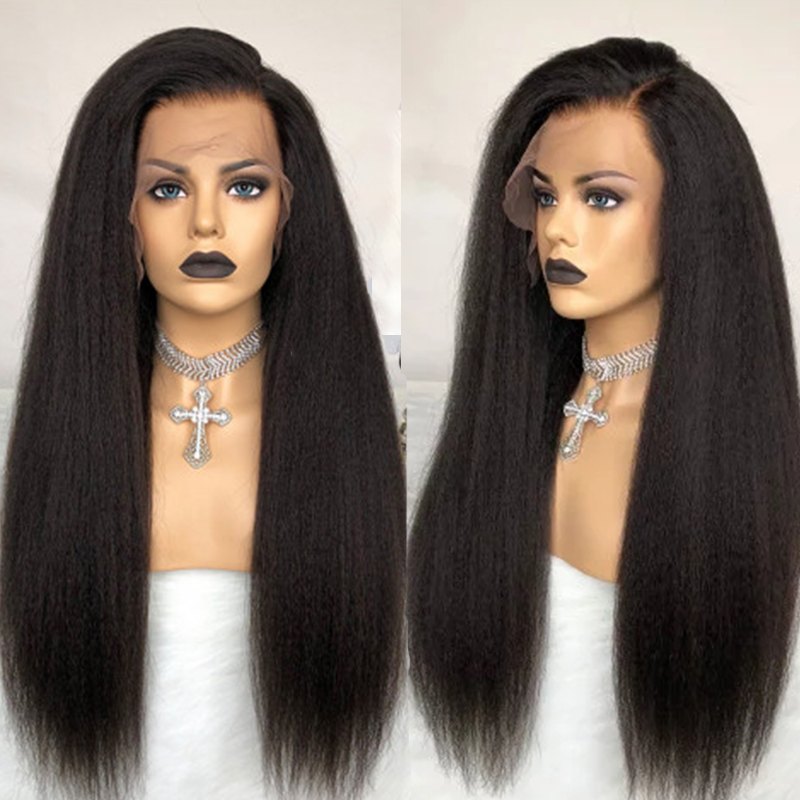

Kinky Straight Wig Full Lace Human Hair Wigs for Black Women 250 Density U Part Wig Yaki Full Lace Wig Lace Front Wigs EverBeauty, Medium brown lace