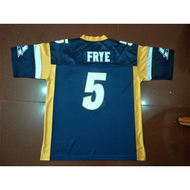 

2604 #5 Akron Zips Game Used FRYE real Full embroidery College Jersey Size S-4XL or custom any name or number jersey, Blue