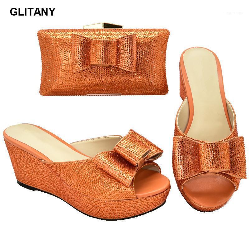 

Latest Design African Women's Party Shoes and Bag Sets Orange Italian Shoes with Matching Bags for Women Crystal Wedding Shoe1, Orange only shoes