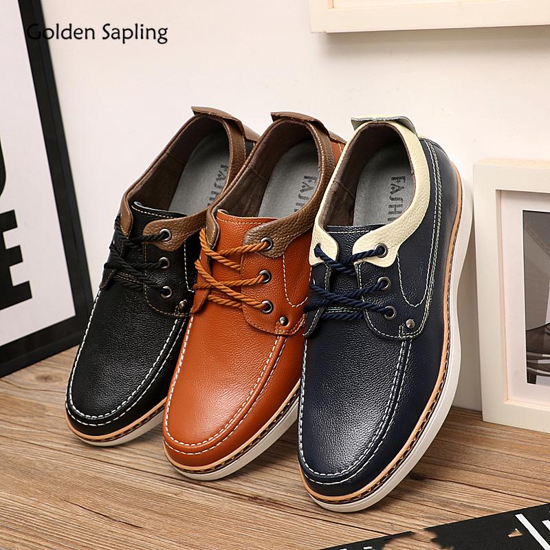 

Golden Sapling Genuine Leather Dress Shoes Men Fashion Handmade Flats Comfortable Platform Leisure Business Men's Formal Shoes, Black