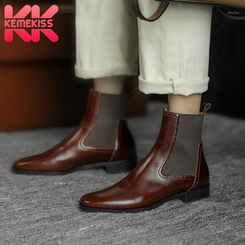 

KemeKiss Genuine Leather Woman Ankle Boots Retor Thick Heel Winter Shoes Woman Warm Office Lady Short Boot Footwear Size 34-391, Black