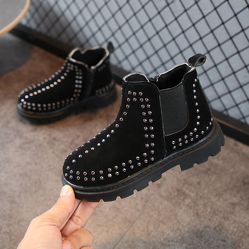 

Spring Martin Boots Cool Good Quality Rivet Black Autumn and Brown Hard TPR Bottom Children Shoes for Girls, Chocolate