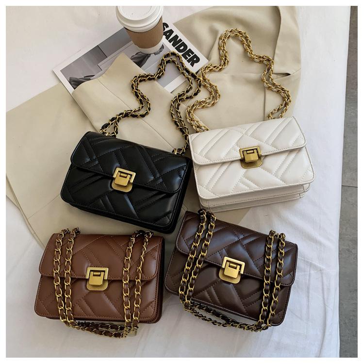 

Fashion Women Textured Small Bag Female Bag 2021 New Chain Small Square Ins Wild Shoulder Messenger, Beige