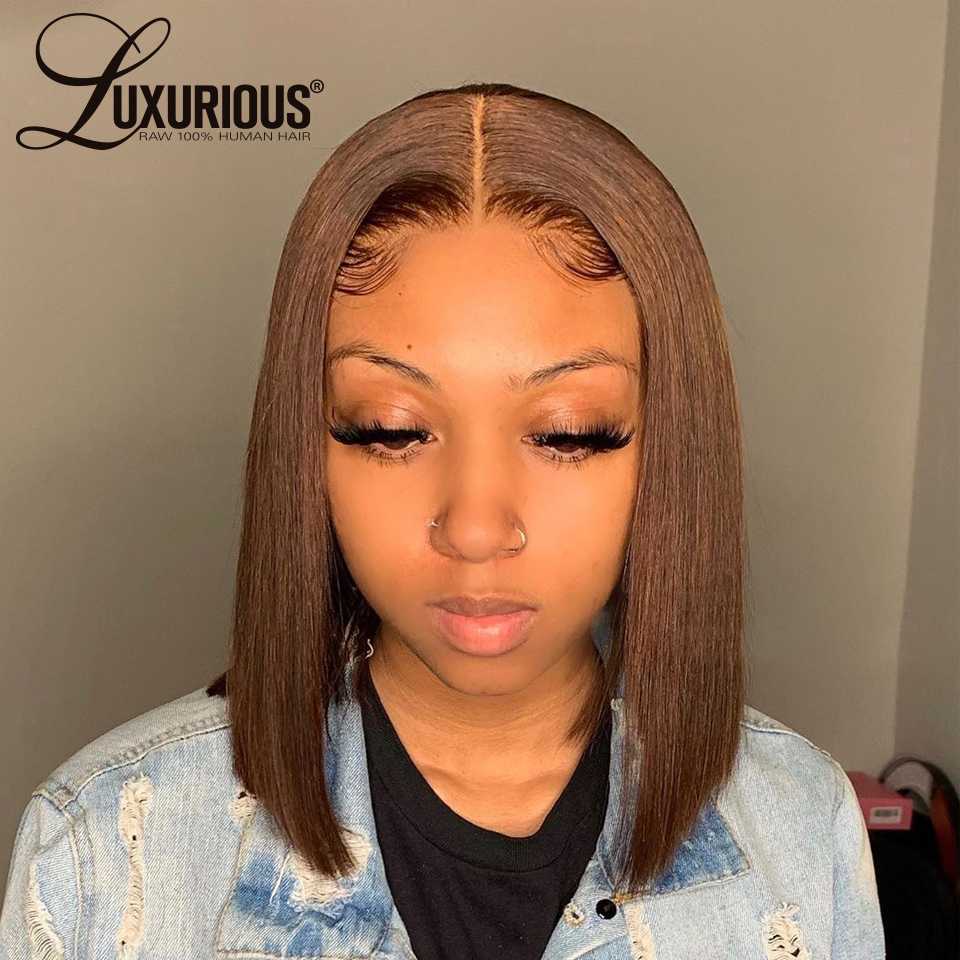 

150 Density Brown Short Bob Human Hair Wigs For Women Straight Bob Brown Lace Front Wig Brazilian Remy Closure Wig, 4x4 closure wig