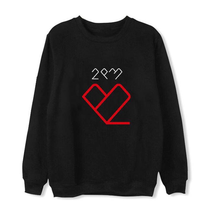 

Kpop 2pm new peach heart/member name printing o neck thin/fleece sweatshirt for fans supportive pullover hoodies, Thin white 2