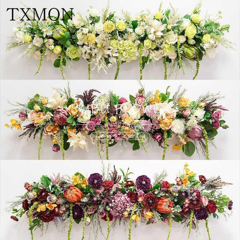 

High-end custom artificial flower row wedding ceremony weddings event store opening site layout silk flowers floral decoration1, Pink