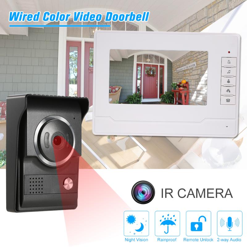 

7inch TFT-LCD Color Screen Video Door Phone with 1*Indoor Monitor+1*Outdoor Camera Night Vision Waterproof Unlock Monitor