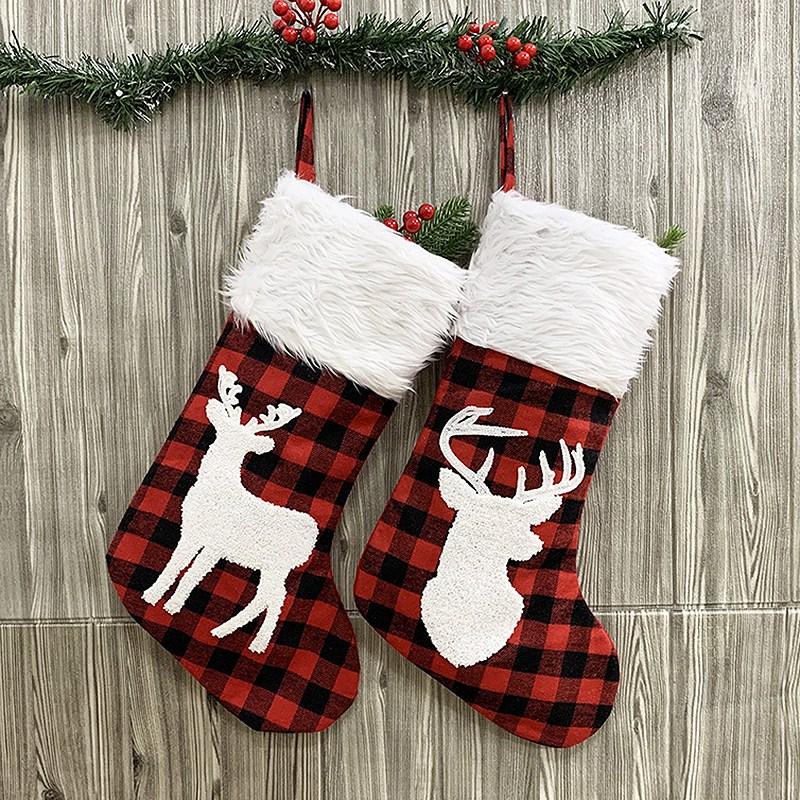 

Christmas Decorations 2 Pcs Stockings Set Large Plaid Holders With Reindeer Gift Bag For Family Holiday Xmas Party