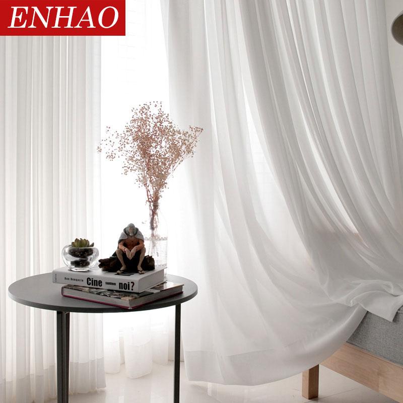 

ENHAO Solid Tulle Window Curtains for Living Room Bedroom Curtains for Finished Sheer Voile Window Screenining Door, White