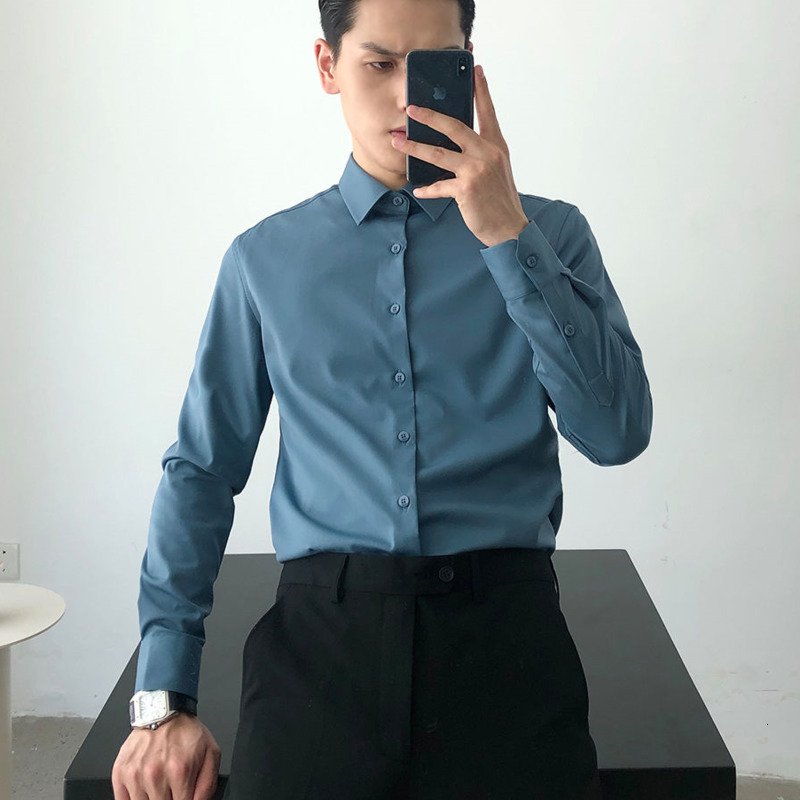 

Autumn 2021 Male Thin New Winter Long Shirt Young Men' Clothes 2O4L, Brown