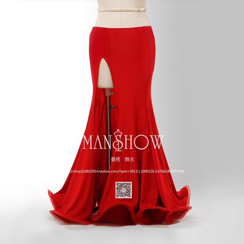 

Fashion Women Belly Dance Skirt Performance Clothes Sexy High Split Fishtail SKirt Lady Latin Dance Stage Competition Costumes, Red